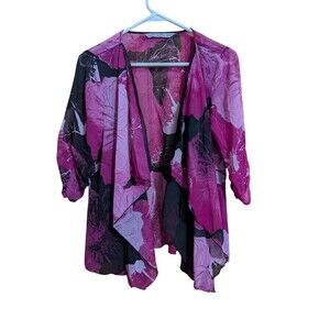 Signature by Larry Levine Women’s Sheer Floral Chiffon Kimono Cardigan – Pink...